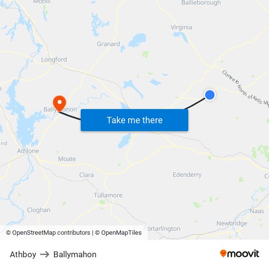 Athboy to Ballymahon map