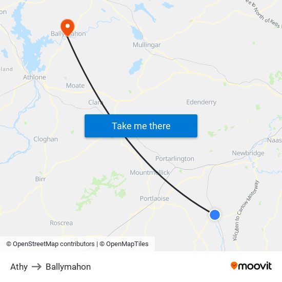 Athy to Ballymahon map