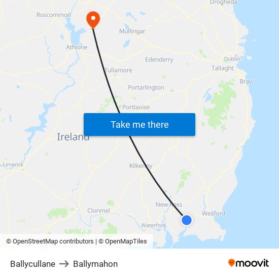 Ballycullane to Ballymahon map