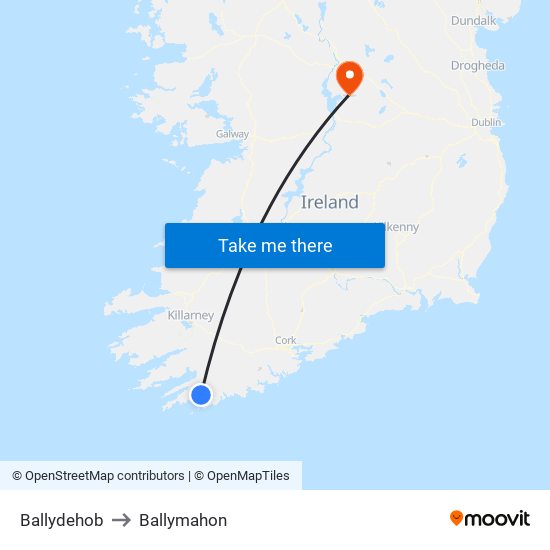 Ballydehob to Ballymahon map