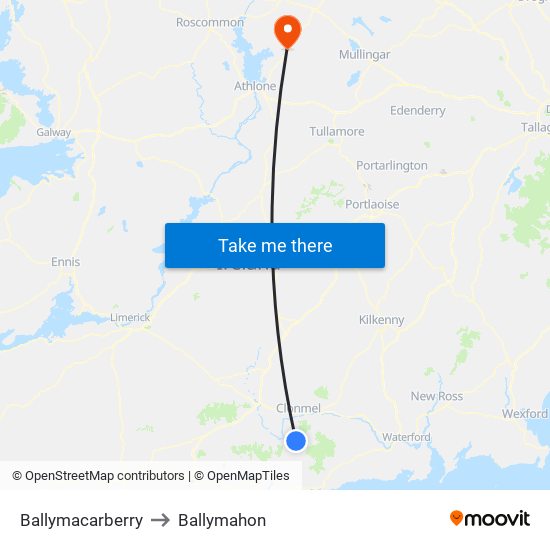 Ballymacarberry to Ballymahon map