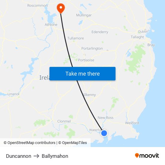 Duncannon to Ballymahon map