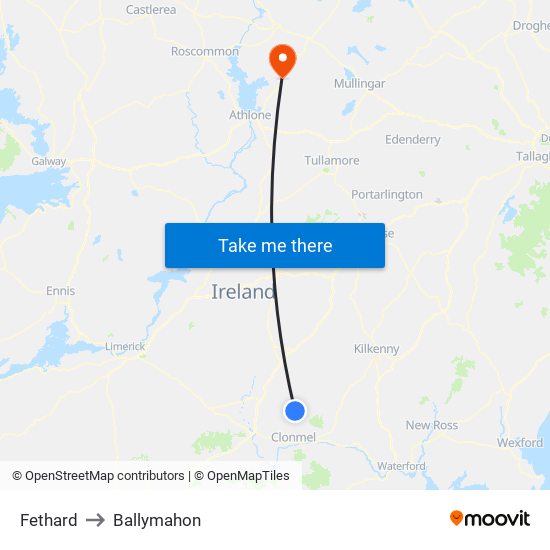 Fethard to Ballymahon map