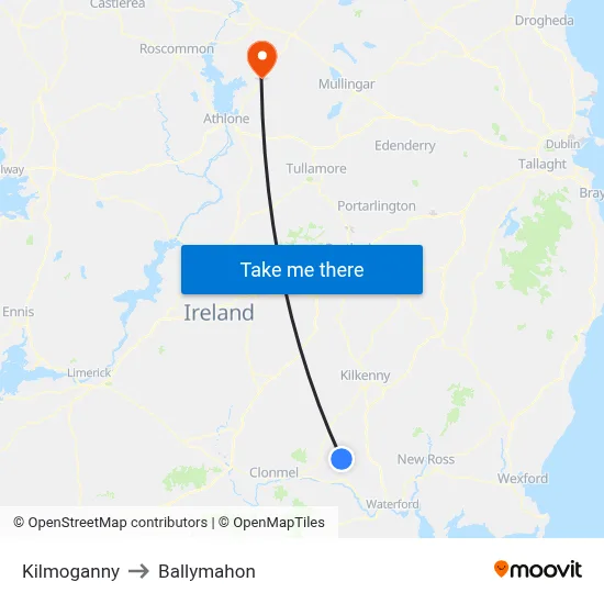 Kilmoganny to Ballymahon map