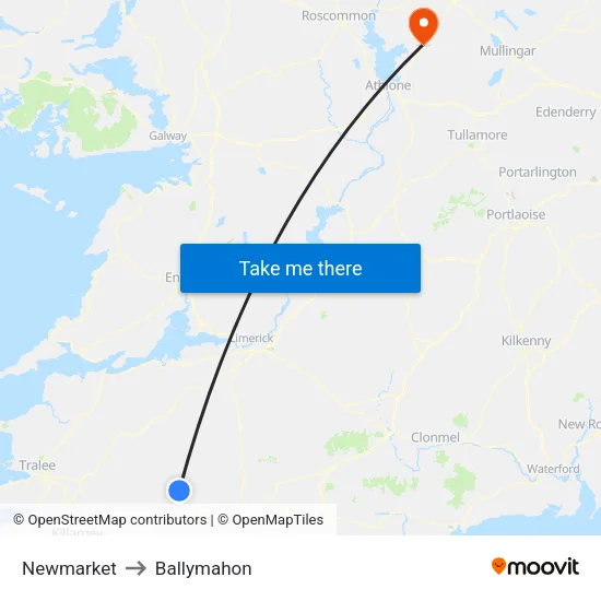 Newmarket to Ballymahon map