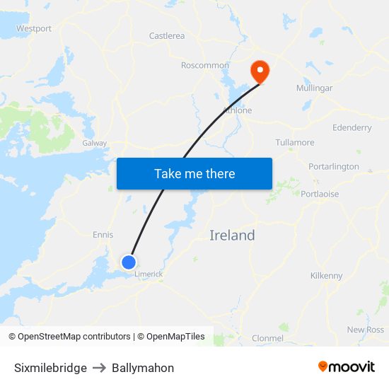 Sixmilebridge to Ballymahon map