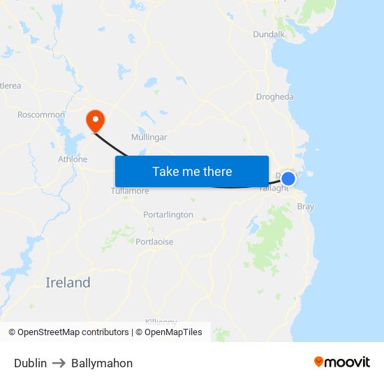 Dublin to Ballymahon map