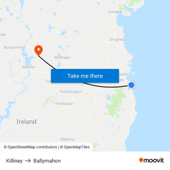 Killiney to Ballymahon map