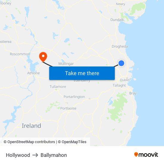 Hollywood to Ballymahon map