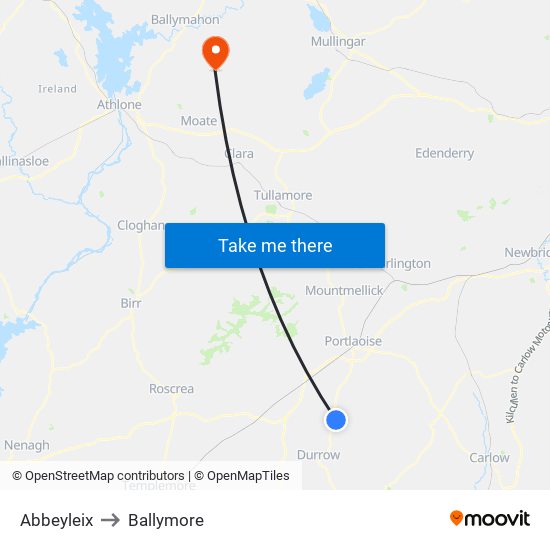 Abbeyleix to Ballymore map