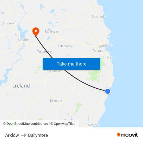 Arklow to Ballymore map