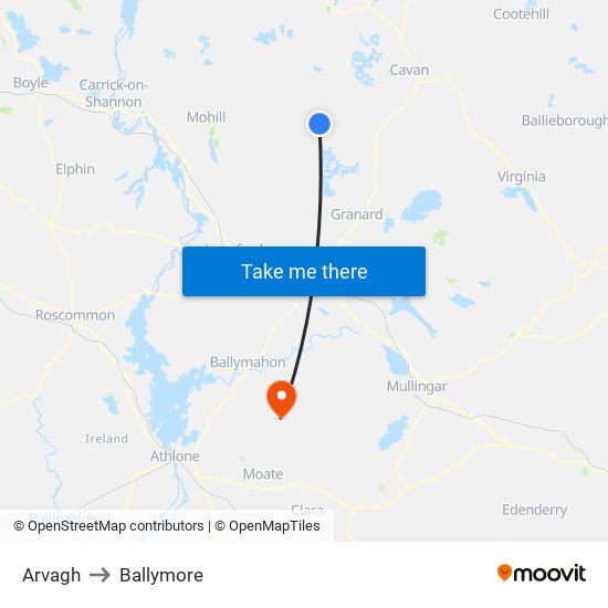 Arvagh to Ballymore map
