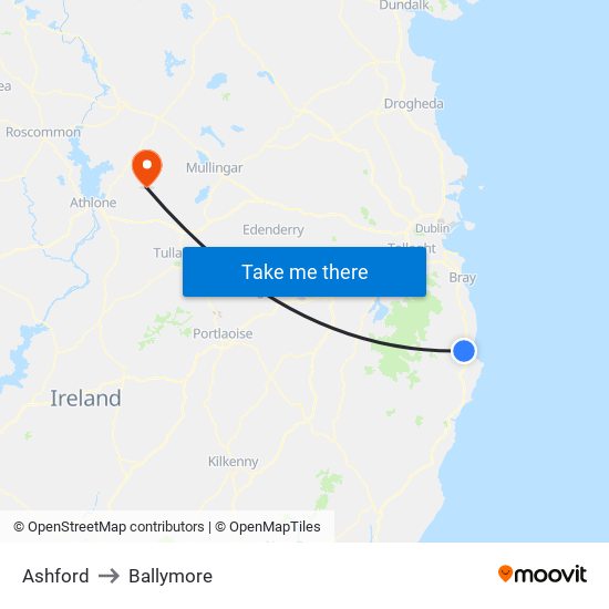 Ashford to Ballymore map