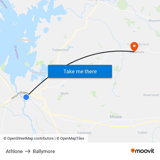 Athlone to Ballymore map