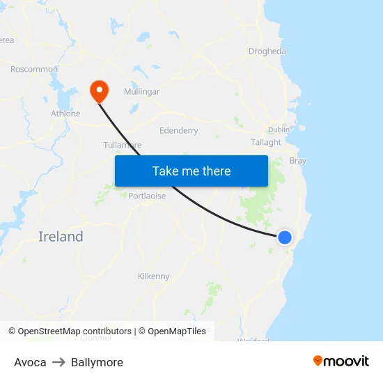 Avoca to Ballymore map