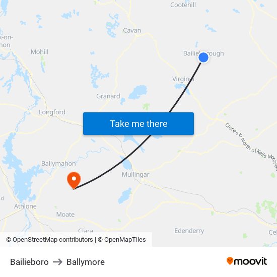 Bailieboro to Ballymore map