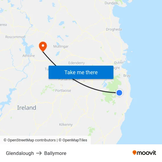 Glendalough to Ballymore map