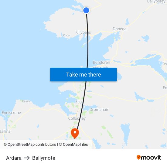 Ardara to Ballymote map