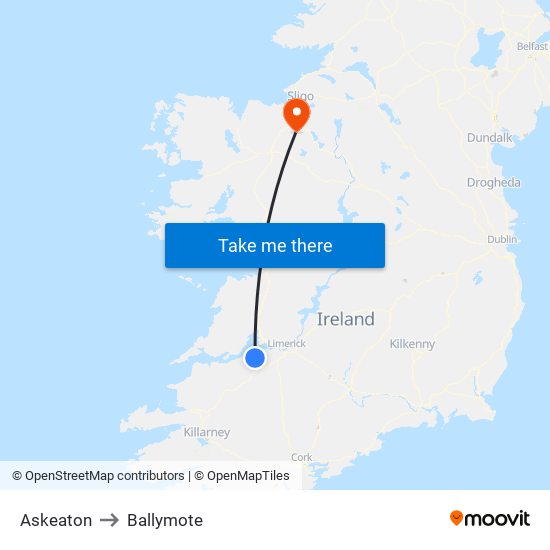 Askeaton to Ballymote map