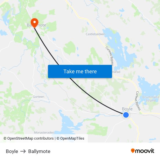 Boyle to Ballymote map