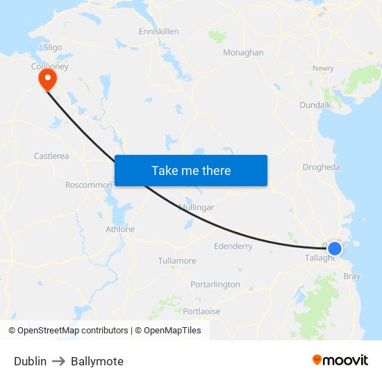 Dublin to Ballymote map