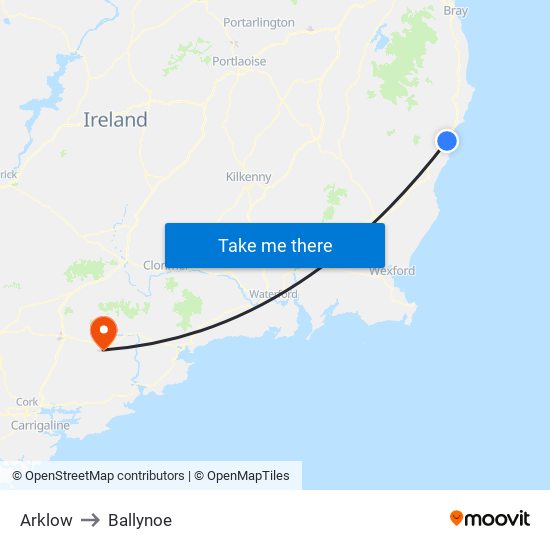Arklow to Ballynoe map