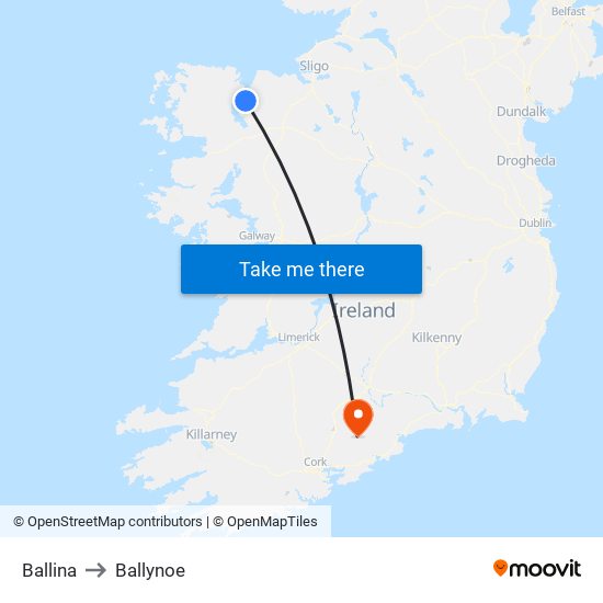 Ballina to Ballynoe map