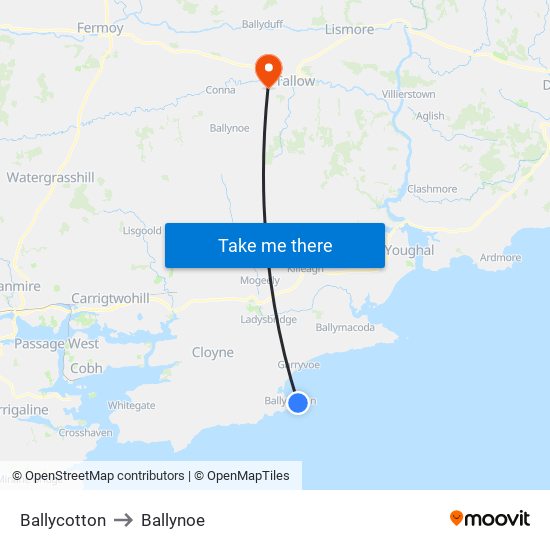 Ballycotton to Ballynoe map