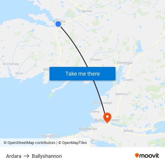 Ardara to Ballyshannon map