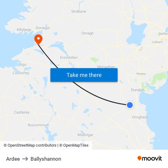 Ardee to Ballyshannon map