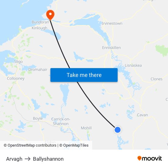 Arvagh to Ballyshannon map