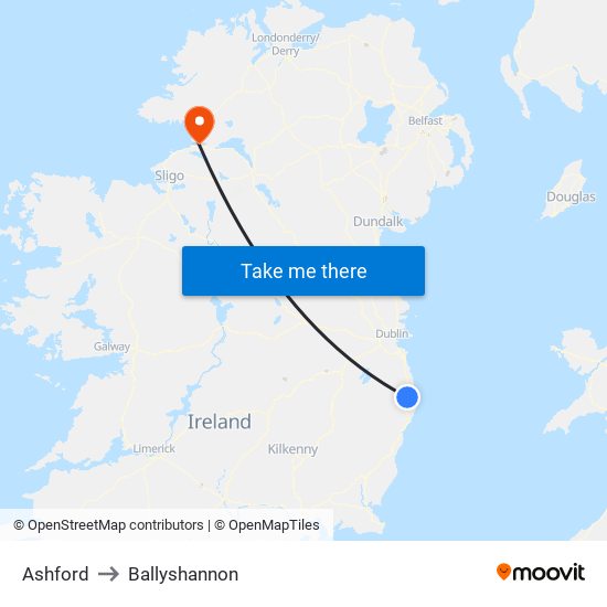 Ashford to Ballyshannon map