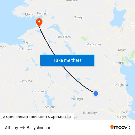 Athboy to Ballyshannon map