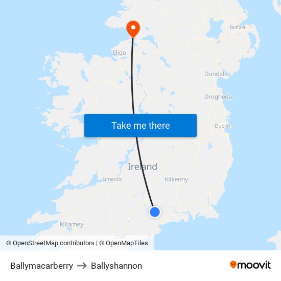Ballymacarberry to Ballyshannon map