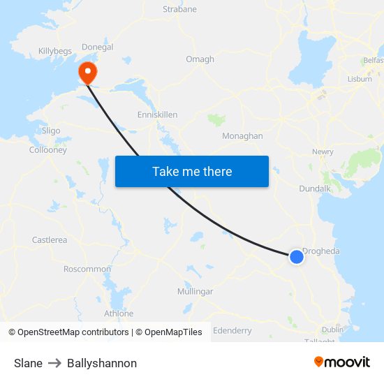 Slane to Ballyshannon map