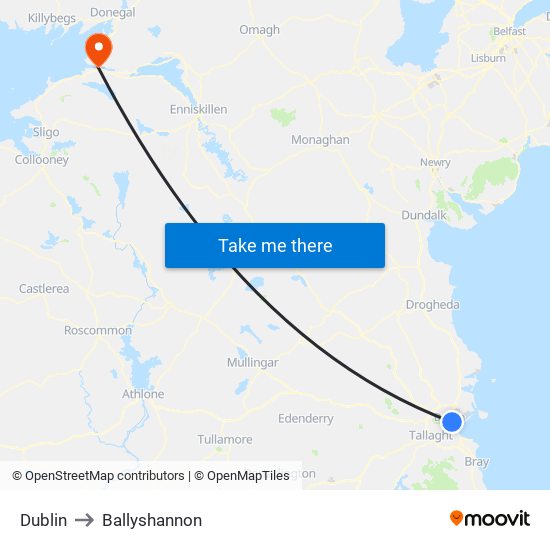 Dublin to Ballyshannon map