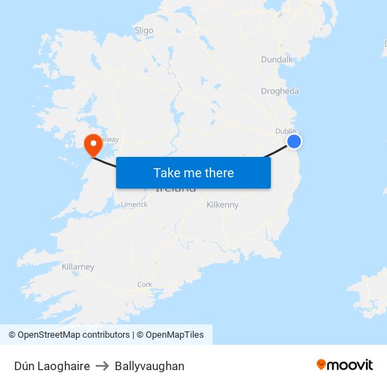 Dún Laoghaire to Ballyvaughan map