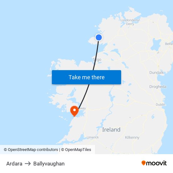 Ardara to Ballyvaughan map