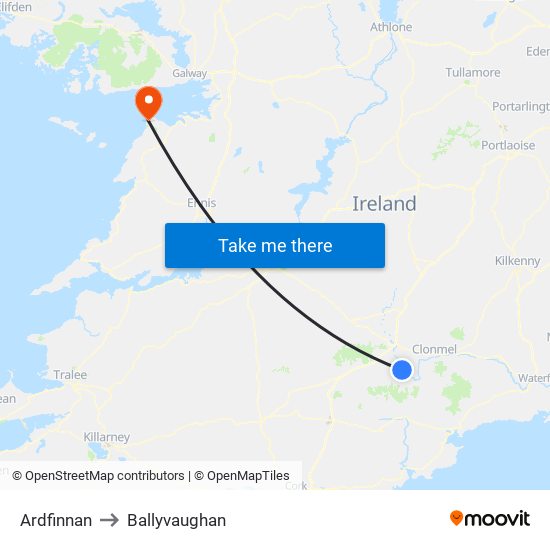 Ardfinnan to Ballyvaughan map