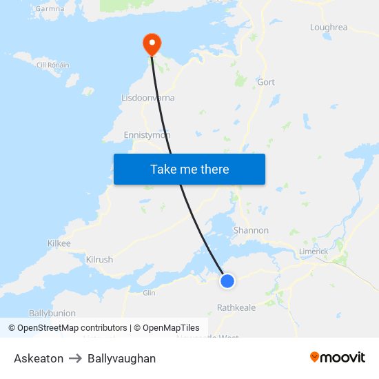 Askeaton to Ballyvaughan map