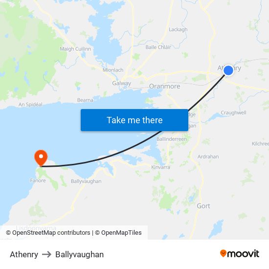 Athenry to Ballyvaughan map