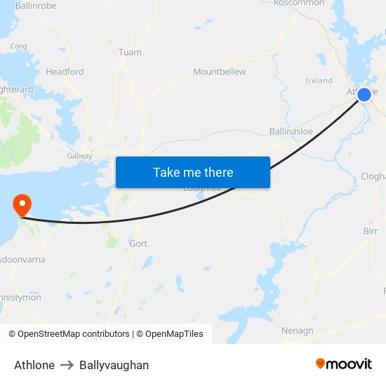 Athlone to Ballyvaughan map