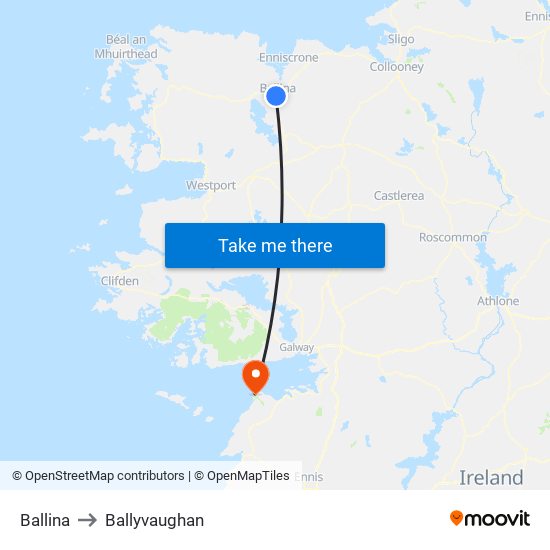 Ballina to Ballyvaughan map