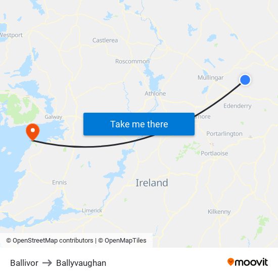 Ballivor to Ballyvaughan map