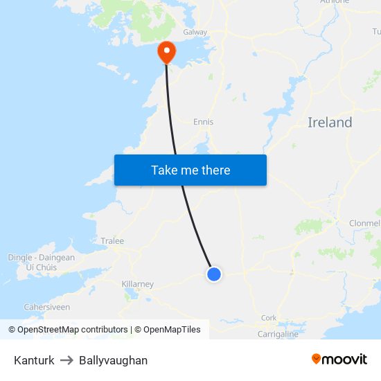 Kanturk to Ballyvaughan map