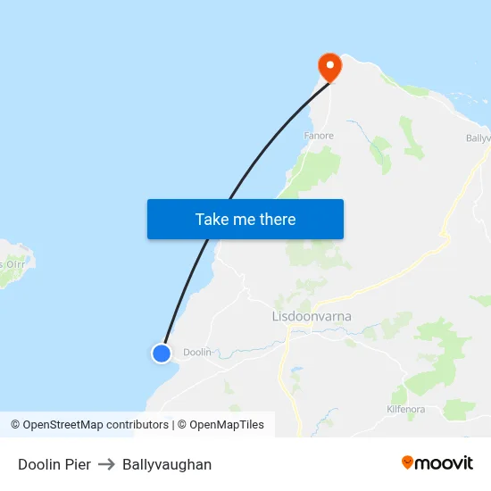 Doolin Pier to Ballyvaughan map