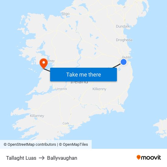 Tallaght Luas to Ballyvaughan map