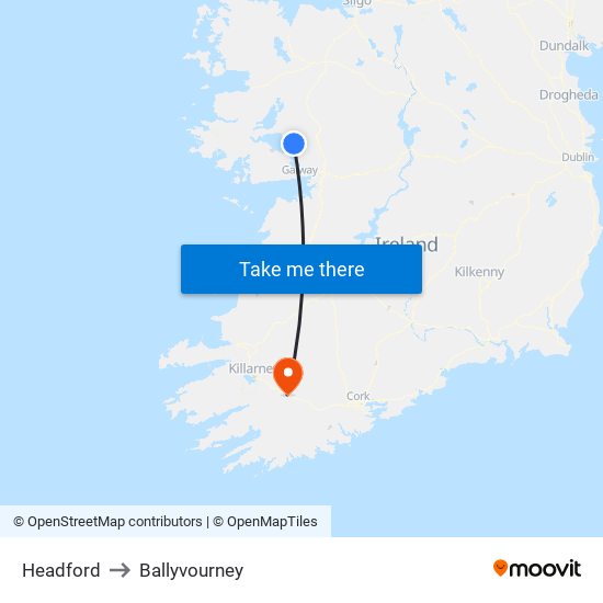 Headford to Ballyvourney map