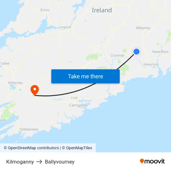 Kilmoganny to Ballyvourney map