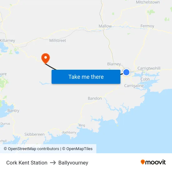 Cork Kent Station to Ballyvourney map